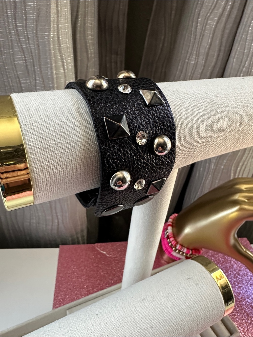 Black Studded Leather Cuff  Bracelet - Unbranded